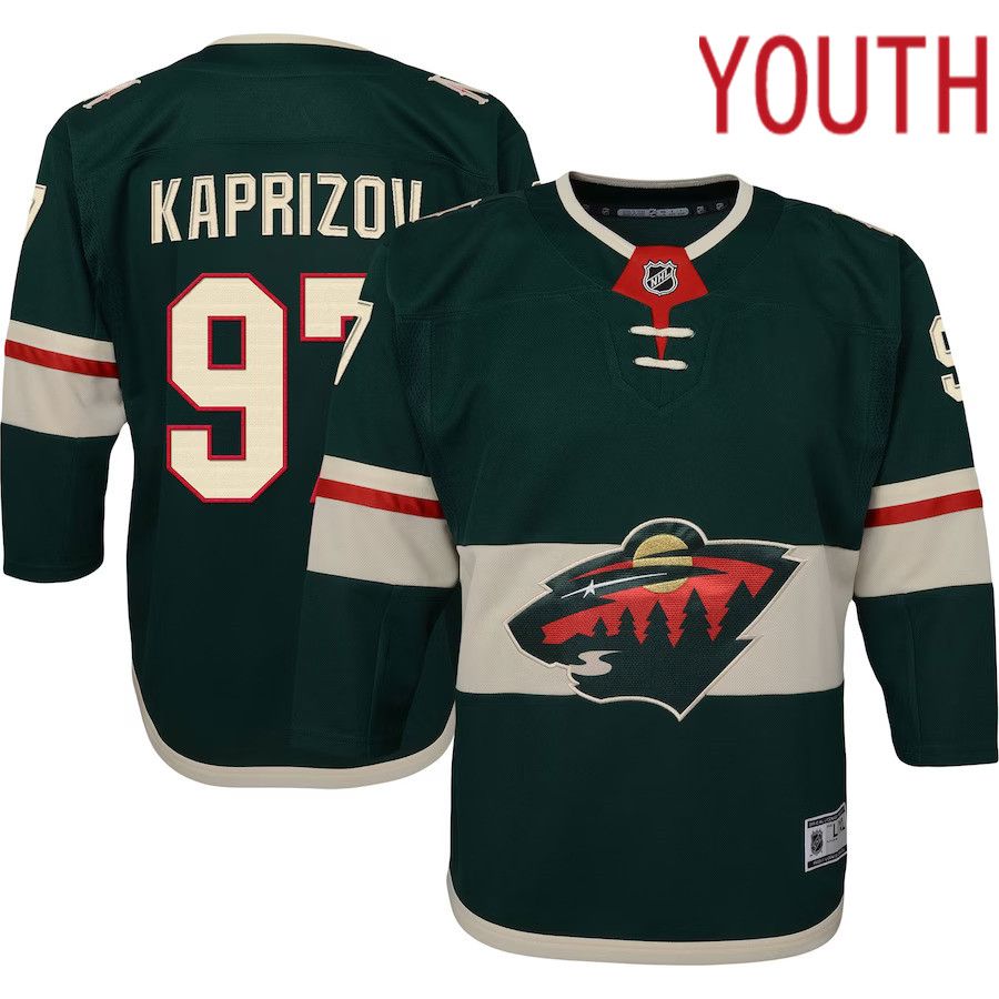 Youth Minnesota Wild #97 Kirill Kaprizov Green Home Premier Player NHL Jersey
